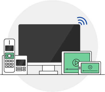 An illustration of a phone, desktop and tablets with internet