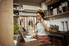 a woman using AT&T phone and internet from home