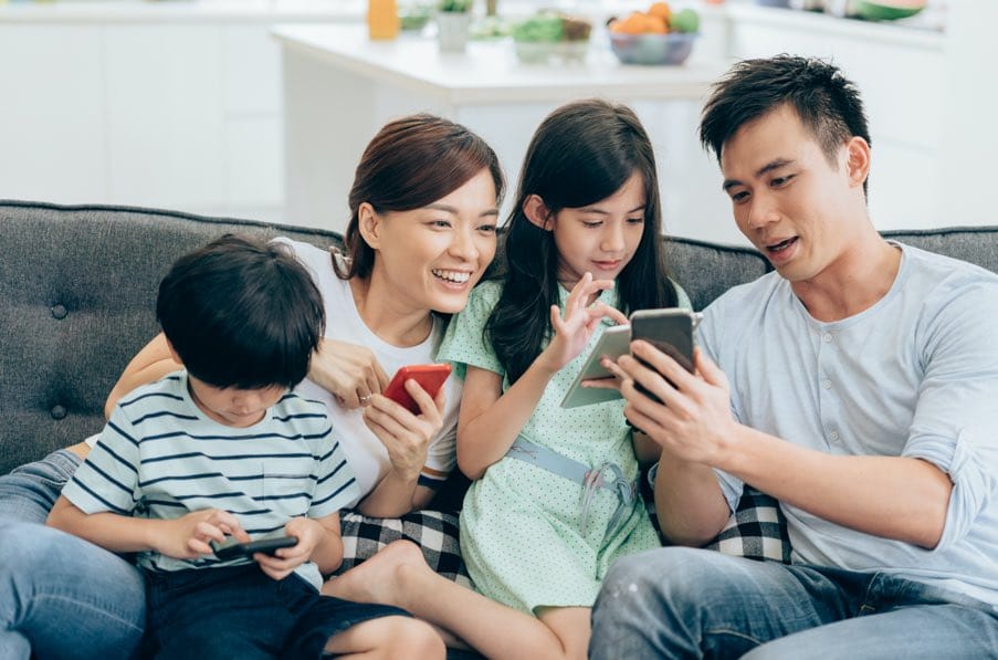 Family using wireless devices