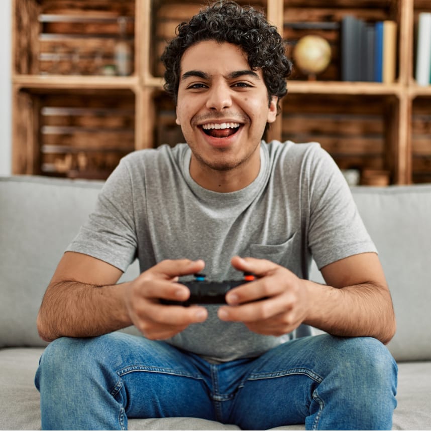 man playing video games