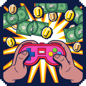 video game controller and money animation
