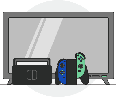 illustration of a monitor with a Nintendo switch