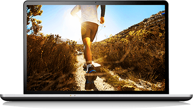 laptop computer with person hiking on screen
