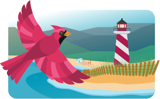 illustration of a bird and lighthouse