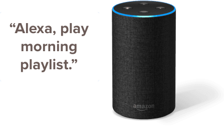 Alexa with caption: Alexa, play morning playlist