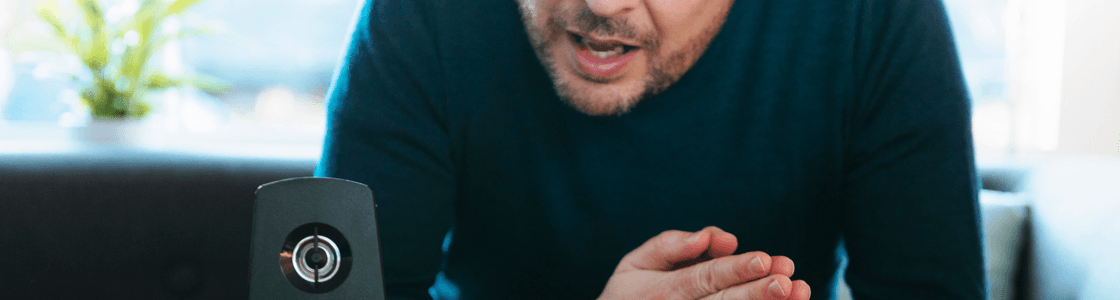 man speaking to device