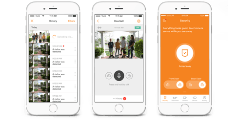 vivint app displayed on three iphones