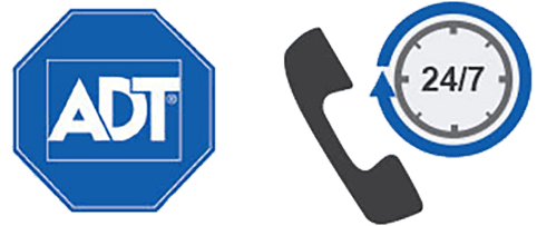 ADT logo and twenty four seven phone icon