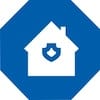 Blue diamond with house icon in middle
